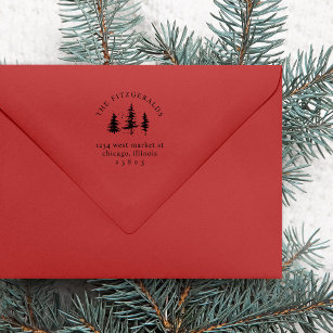 Christmas Pine Trees Family Name Return Address Rubber Stamp