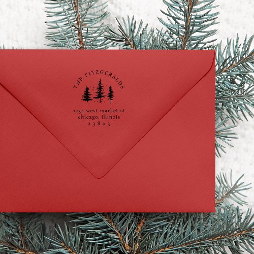 Christmas Pine Trees Family Name Return Address Self_inking Stamp