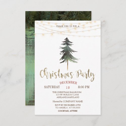 Christmas Pine TreesLights Wood Christmas Party Invitation