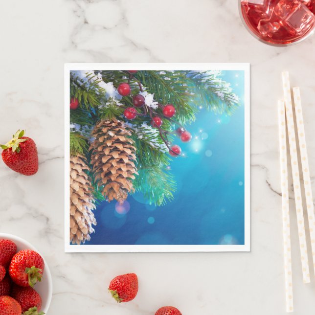 Christmas Pine Trees Pine Cones Snow Berries Napkins (Insitu)
