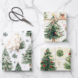 Christmas Pine Trees Whimsical Wrapping Paper Sheets