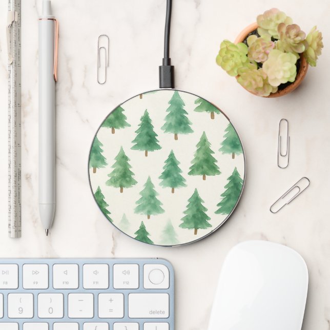 Christmas Pine Trees Wireless Charger – Holiday  (Desk)
