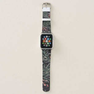 Christmas Pine Twigs Black Background Apple Watch Band