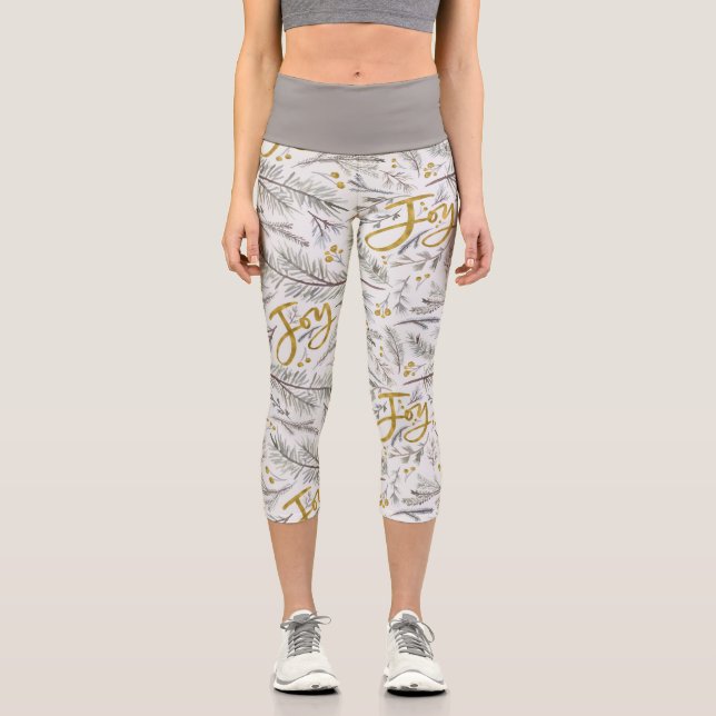 Christmas Pine Twigs Capri Leggings (Front)