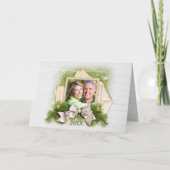 Christmas Pine Vintage Photo Frame Holiday Card (Front)