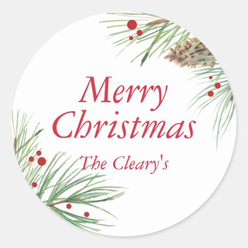 Christmas Pine Watercolor  2016 Chrismas Classic Round Sticker