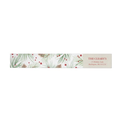 Christmas Pine Watercolor  2016 Wrap Around Label