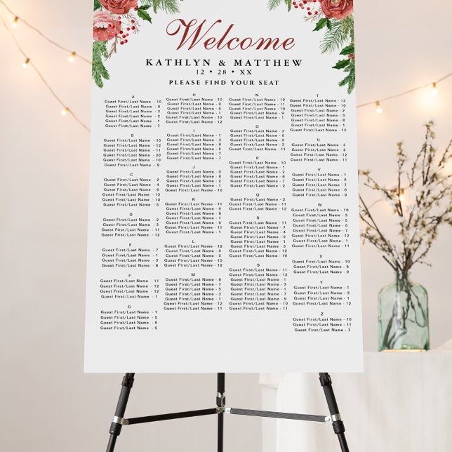 Christmas Pine Wedding Alphabetical Table Seating  Foam Board (Creator Uploaded)