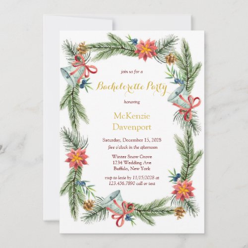 Christmas Pine Wedding Bells Bachelorette Party Invitation