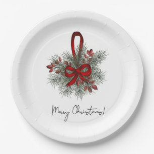 Christmas Pine with Red Bow Paper Plates