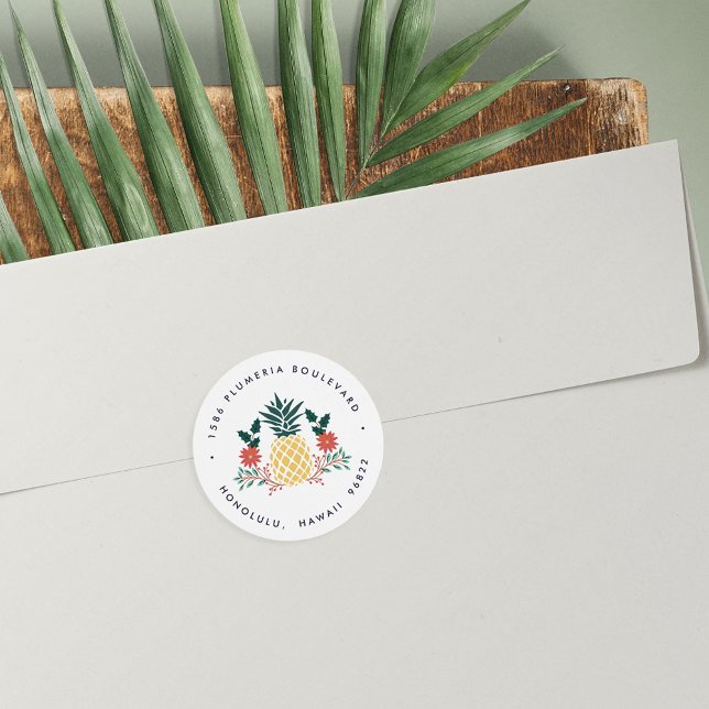 Christmas Pineapple | Holiday Return Address Classic Round Sticker (Creator Uploaded)