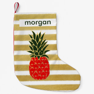 Christmas Pineapple in Red Green and Gold Stripes Small Christmas Stocking