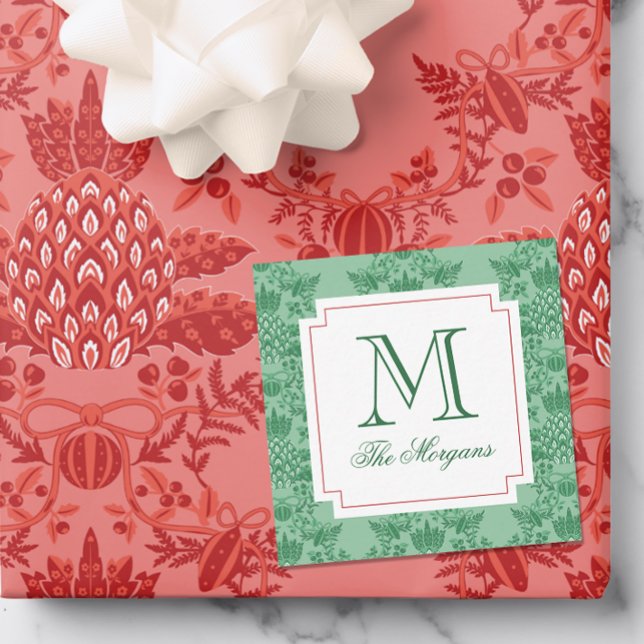 Christmas Pineapple Ornaments Monogram Enclosure Note Card (Creator Uploaded)