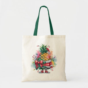 Christmas pineapple tree watercolor tote bag