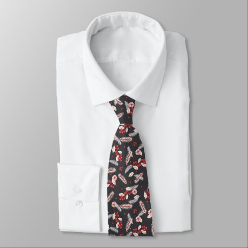 Christmas Pinecone Fir Branch Segments Holly Berry Neck Tie