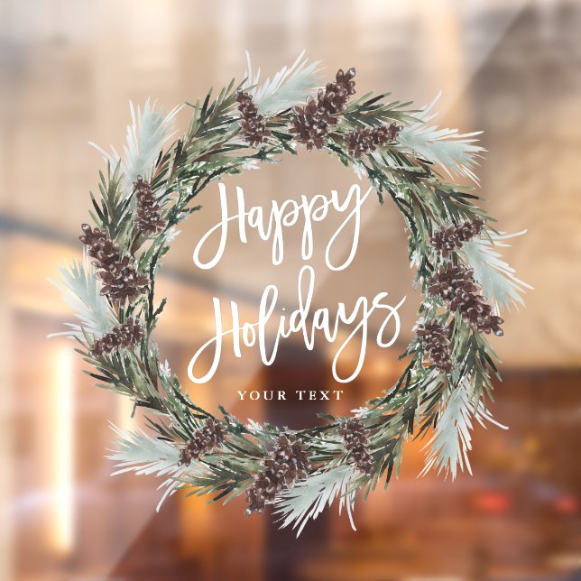 Christmas Pinecone Wreath Happy Holidays Window Cling (Sheet 2)