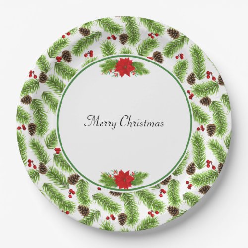 Christmas Pinecones  Red Berries Paper Plates