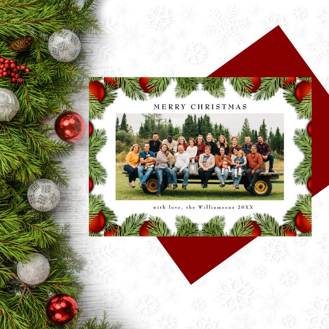 Christmas Pines Greenery Photo Traditional  Holiday Card (Creator Uploaded)