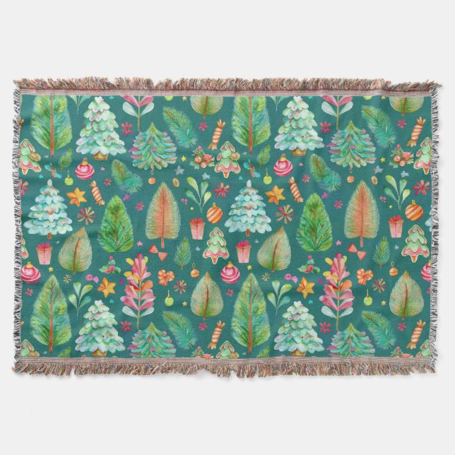 Christmas pines pattern throw blanket (Front)