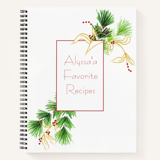 Christmas Pines with Gold Leaves Recipe Book (Front)