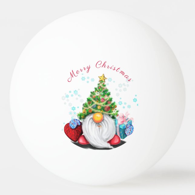 Christmas Ping Pong Ball Cute Gnome with Gift (Front)