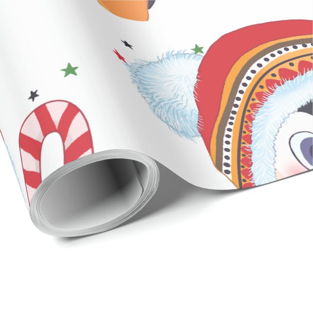 Christmas Pinguin with A Candy Cane  Wrapping Paper (Roll Corner)