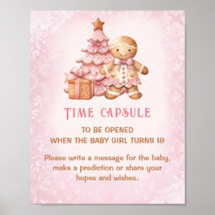 Christmas Pink Baby Shower Game Time Capsule Sign