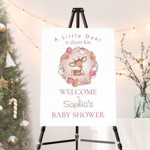 Christmas Pink Baby Shower Welcome Sign Foam Board