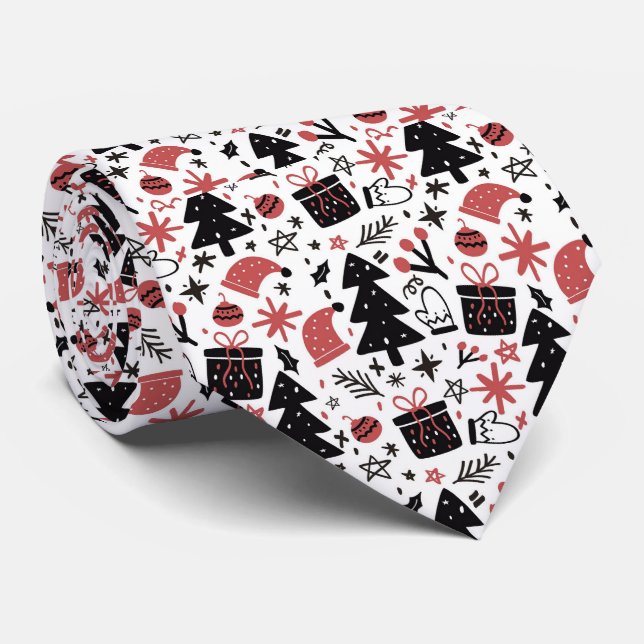Christmas Pink Black Pattern Holidays Neck Tie (Rolled)