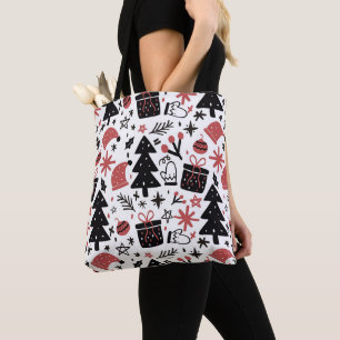 Christmas Pink Black Pattern Holidays Tote Bag