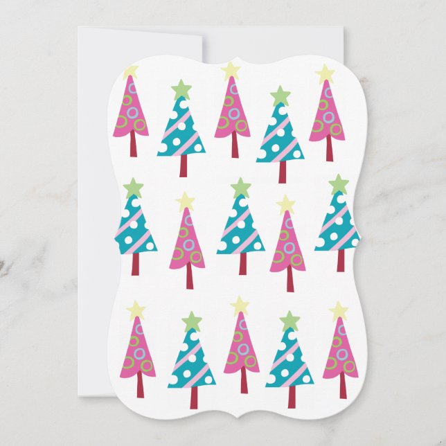 Christmas Pink & Blue Trees Flat Greeting Card (Front)