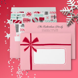 Christmas Pink Bow Return Address Envelope