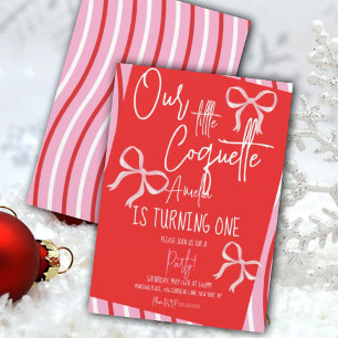 Christmas Pink Bows Birthday Stripes Invitation