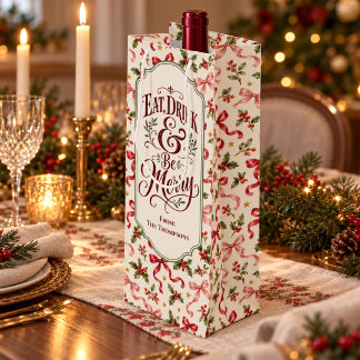 Christmas Pink Bows Personalized Wine Gift Bag