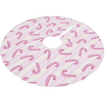 Christmas Pink Candycanes Pattern Brushed Polyester Tree Skirt by VintageDesignsShop at Zazzle