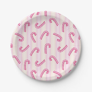 Christmas Pink Candycanes Pattern Paper Plates
