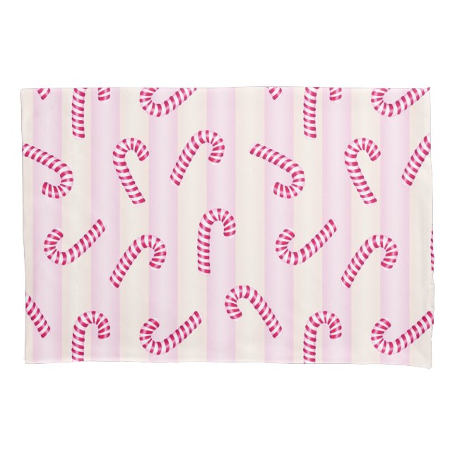 Christmas Pink Candycanes Pattern Pillowcase (Front)