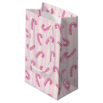 Christmas Pink Candycanes Pattern Small Gift Bag by VintageDesignsShop at Zazzle