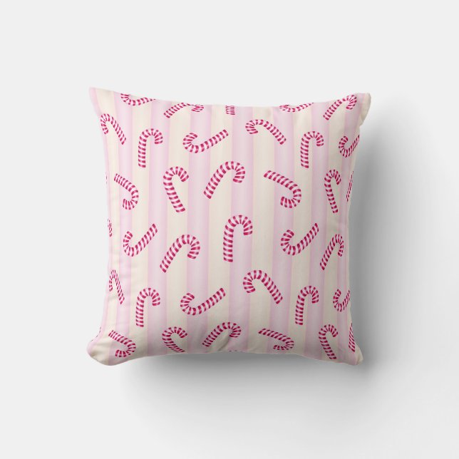 Christmas Pink Candycanes Pattern Throw Pillow (Front)