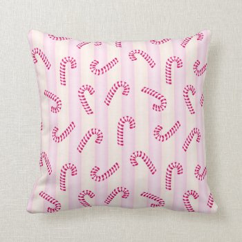Christmas Pink Candycanes Pattern Throw Pillow by VintageDesignsShop at Zazzle