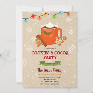Christmas pink cocoa and cookies theme invitation