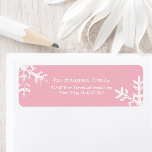 Christmas Pink Distressed White Snowflake Holiday Label