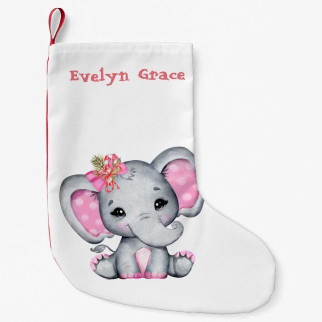 Christmas Pink Elephant Small Christmas Stocking (Front)