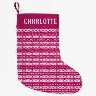 Christmas Pink Faux Knit Pattern Personalized Name Small Christmas Stocking