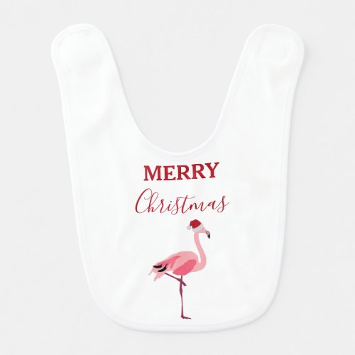 Christmas Pink Flamingo Bird with Santa Hat  Baby Bib