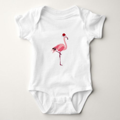 Christmas Pink Flamingo Bird with Santa Hat Baby Bodysuit