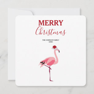 Christmas Pink Flamingo Bird with Santa Hat Card