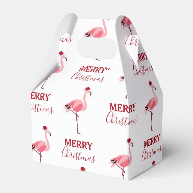 Christmas Pink Flamingo Bird with Santa Hat Favor Boxes (Front Side)