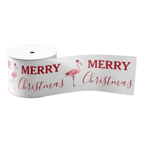 Christmas Pink Flamingo Bird with Santa Hat Grosgrain Ribbon