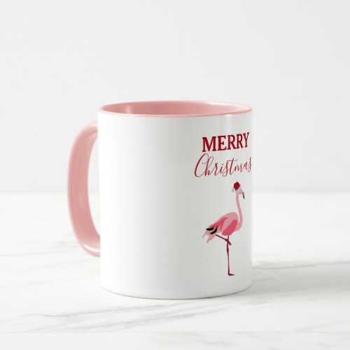 Christmas Pink Flamingo Bird with Santa Hat Mug